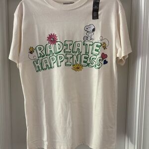PEANUTS SMALL TEE RADIATE HAPPINESS EMBROIDERED SNOOPY WOODSTOCK FLOWERS